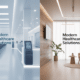 Split image of clinical and cozy dental environments, representing modern care options at a dental clinic near me.