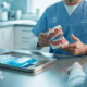 Dentist holding a model of teeth while explaining wisdom tooth extraction, representing wisdom tooth removal near me.